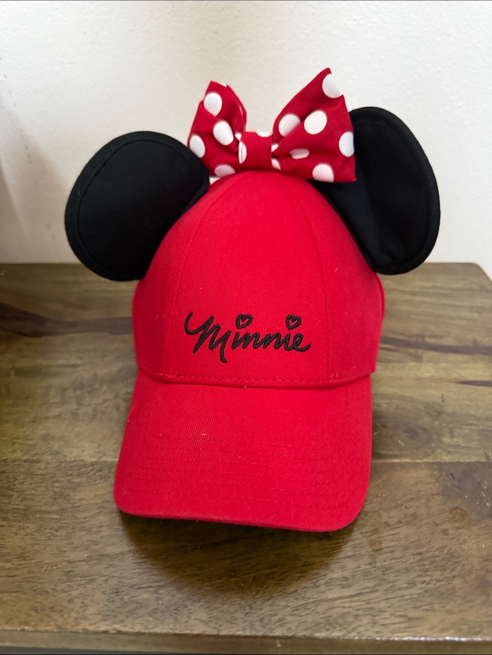 Authentic Disney Minnie Red Cap with Black Ears and Polka Dot Bow